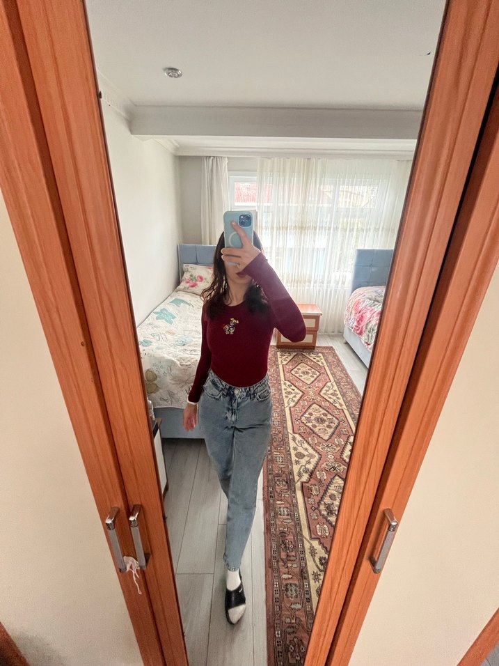 Bordo Kız Sweatshirt Uzun Kollu Baskılı - Görsel 3