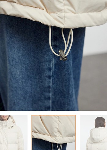 Beyaz Kapüşonlu Kadın Kışlık Mont - Görsel 3