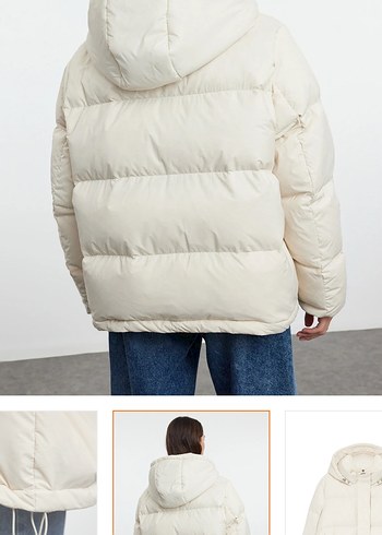 Beyaz Kapüşonlu Kadın Kışlık Mont - Görsel 2