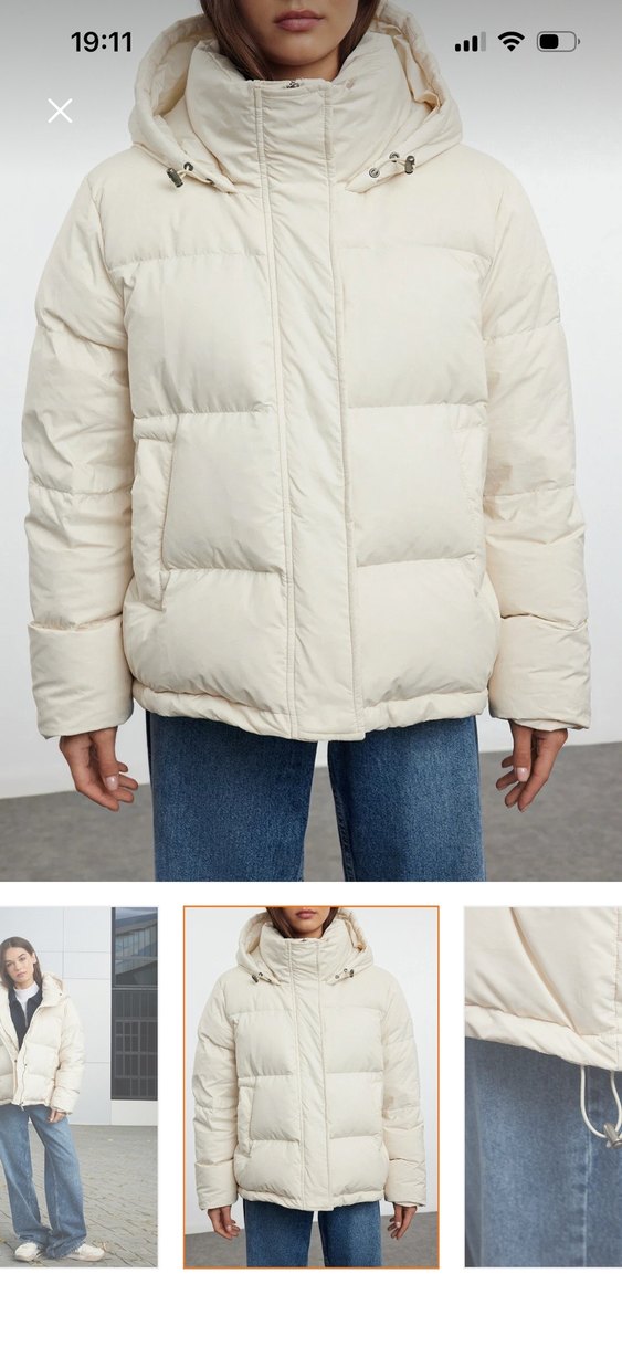 Beyaz Kapüşonlu Kadın Kışlık Mont - Görsel 4