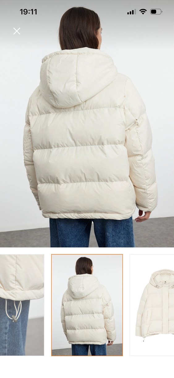 Beyaz Kapüşonlu Kadın Kışlık Mont - Görsel 2