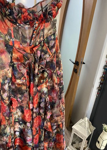 Çiçek Desenli Uzun Straplez Bohem Elbise - Görsel 6