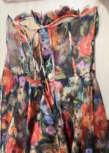 Çiçek Desenli Uzun Straplez Bohem Elbise - Görsel 9