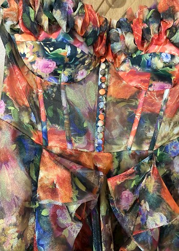 Çiçek Desenli Uzun Straplez Bohem Elbise - Görsel 12