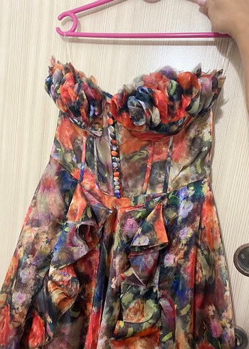 Çiçek Desenli Uzun Straplez Bohem Elbise - Görsel 10