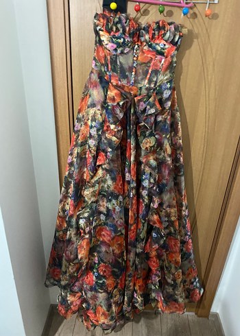 Çiçek Desenli Uzun Straplez Bohem Elbise - Görsel 11