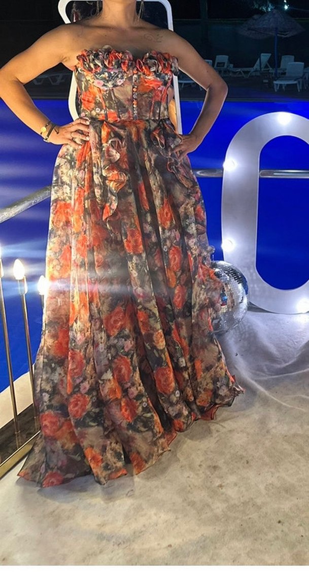 Çiçek Desenli Uzun Straplez Bohem Elbise - Görsel 3