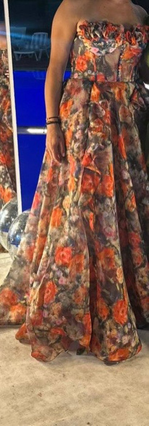 Çiçek Desenli Uzun Straplez Bohem Elbise - Görsel 2