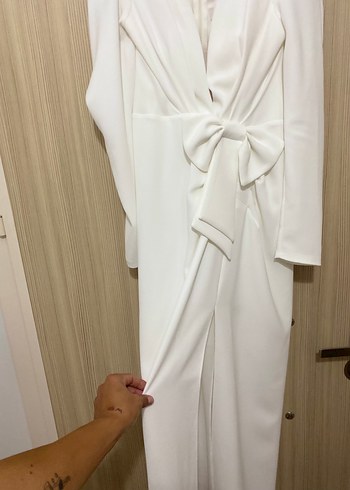 Alfa Beta V Yaka Uzun Kollu Beyaz Uzun Elbise - Görsel 6