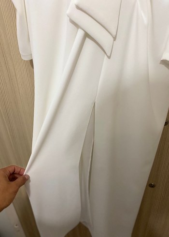 Alfa Beta V Yaka Uzun Kollu Beyaz Uzun Elbise - Görsel 5