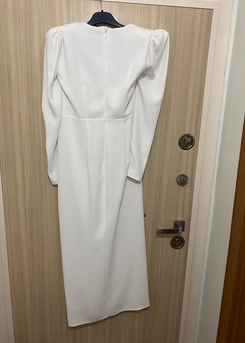 Alfa Beta V Yaka Uzun Kollu Beyaz Uzun Elbise - Görsel 4