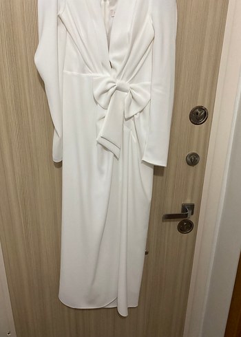 Alfa Beta V Yaka Uzun Kollu Beyaz Uzun Elbise - Görsel 8