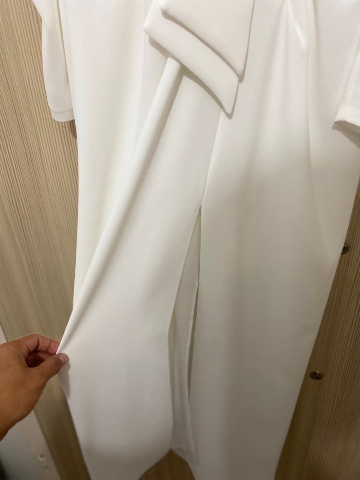 Alfa Beta V Yaka Uzun Kollu Beyaz Uzun Elbise - Görsel 5