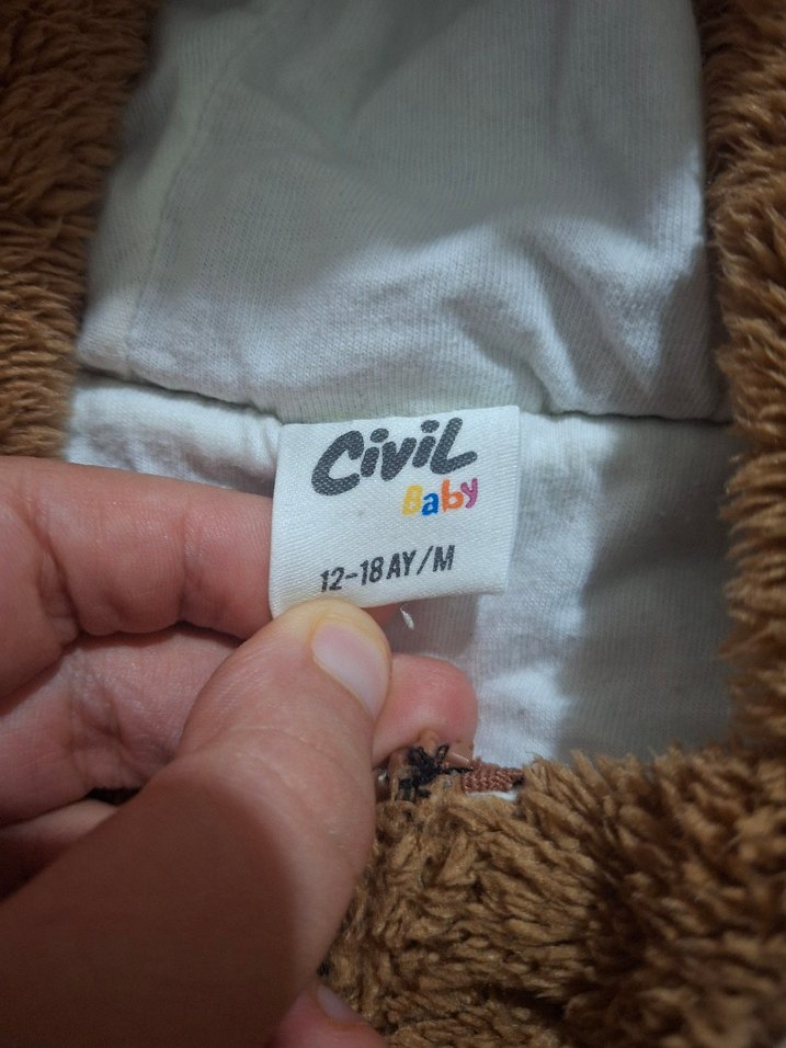 Kahverengi Peluş Bebek Tulumu Kulaklı - Görsel 2