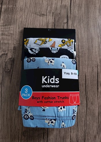 9 Yaş Beden Erkek Çocuk Desenli Boxer 3'lü Set
