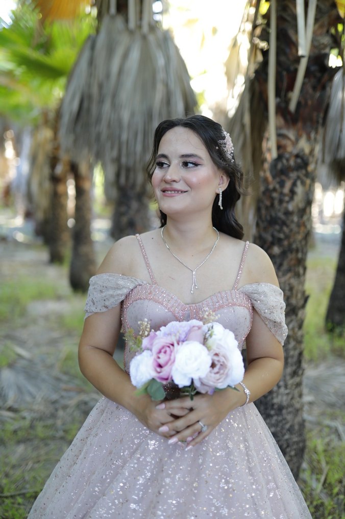 Pembe Straplez Parlak Uzun Bohem Gelinlik - Görsel 2