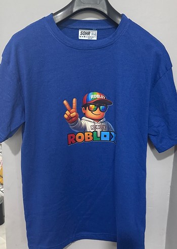 Erkek Renkli Baskılı Mavi Tişört
