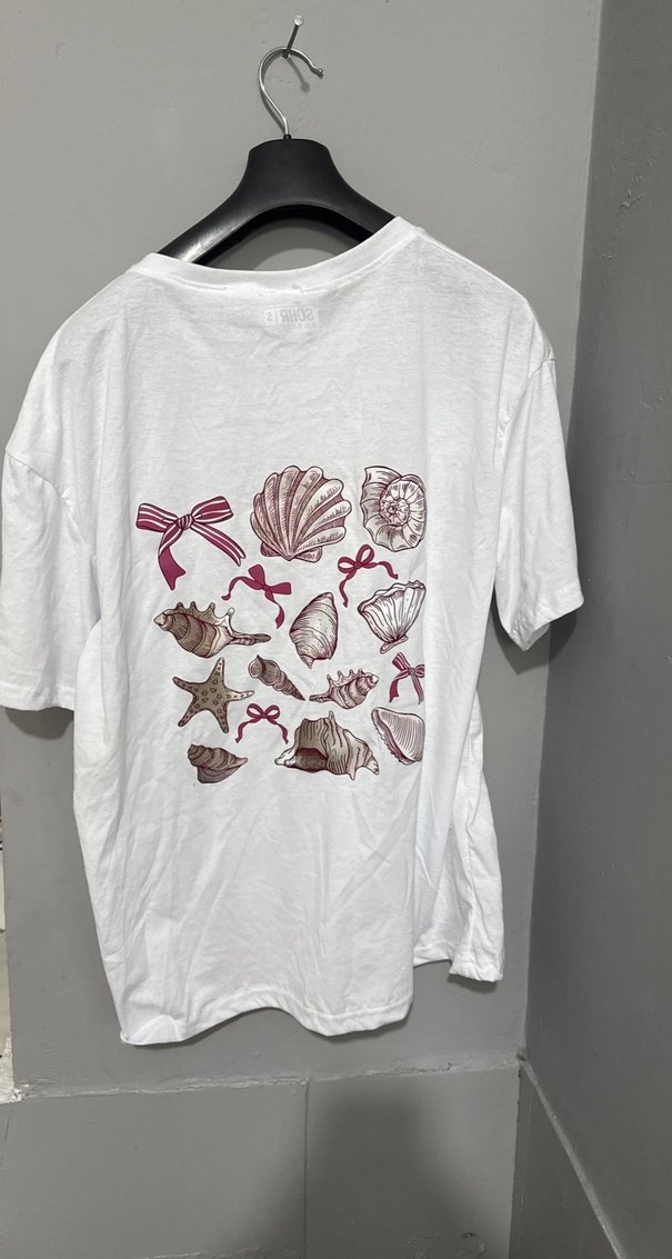 Beyaz Kadın Pamuk Tişört Fiyonklu - Görsel 2