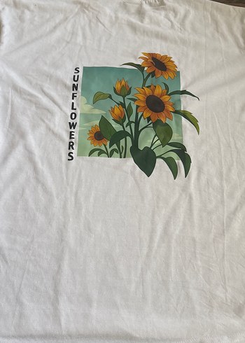 Baskılı Beyaz Ayçiçek BASKILI Tişörtü, Kısa Kollu - Görsel 2