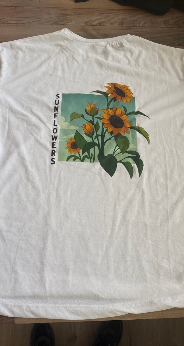 Baskılı Beyaz Ayçiçek BASKILI Tişörtü, Kısa Kollu - Görsel 2