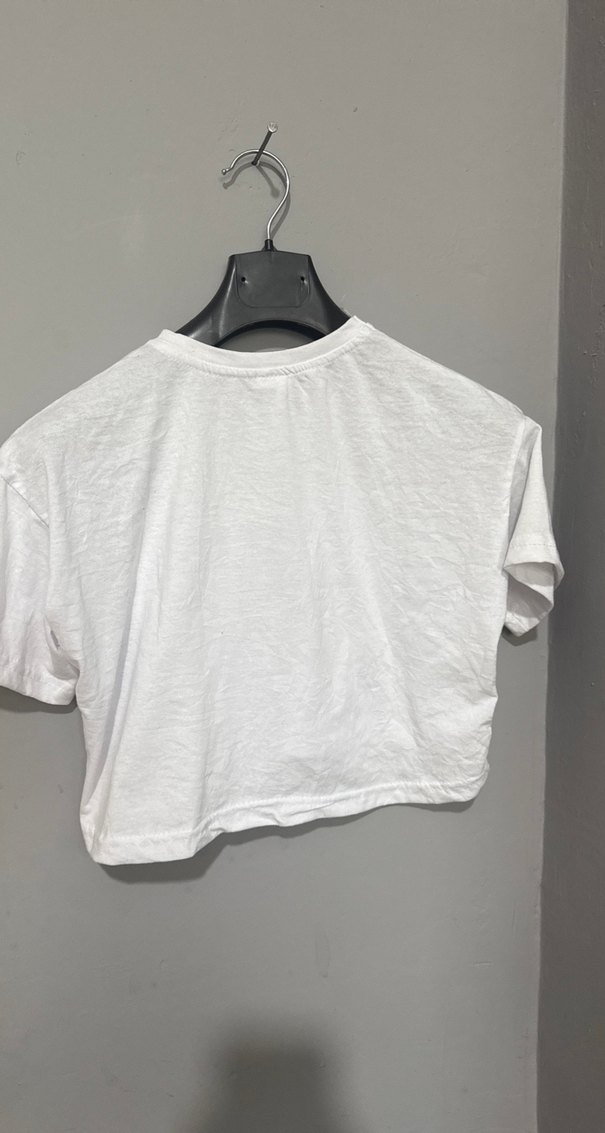 Beyaz Mini Baskılı Pamuk Crop - Görsel 2