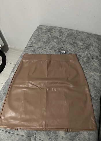 Diğer Bej Deri Midi Mini Etek