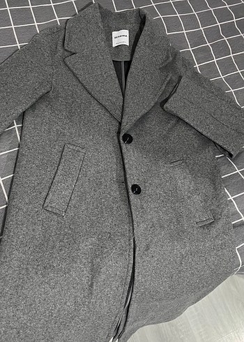 Bershka Gri Düğmeli Uzun Kaban