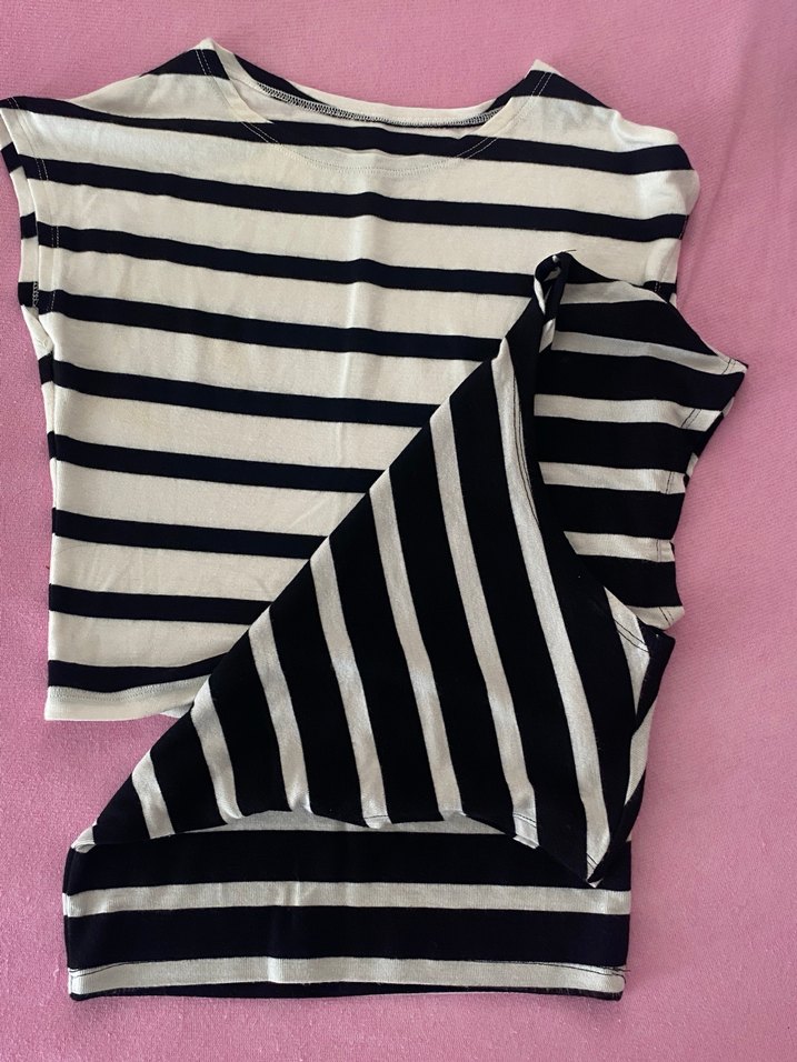 Çizgili Siyah Beyaz Hamile Tişörtü - Görsel 2