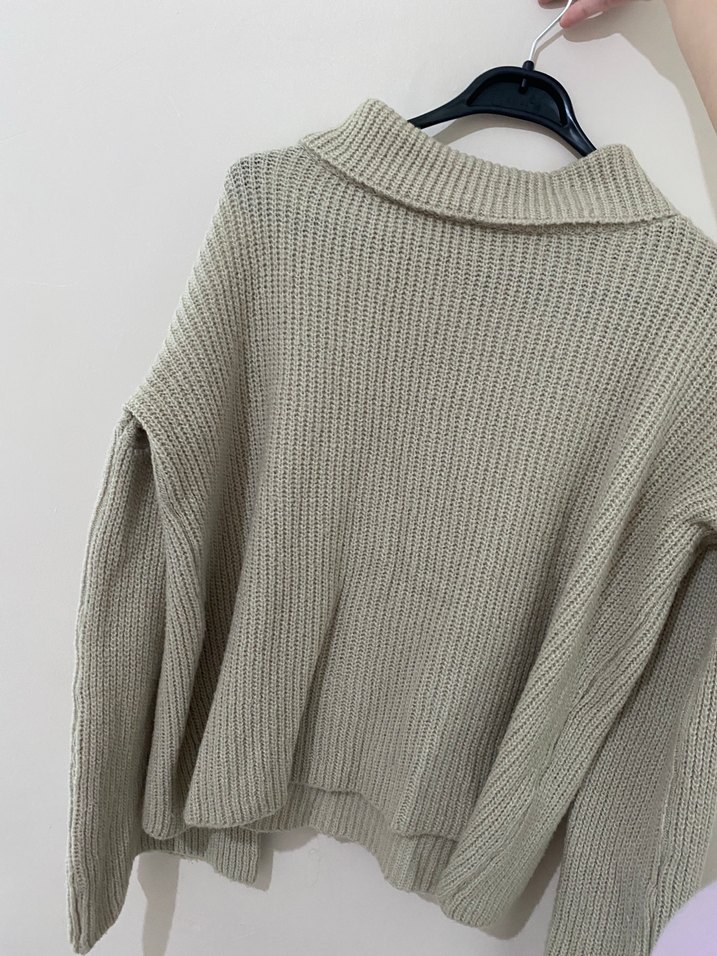 Bej Kadın Boğazlı Örgü Kazak - Görsel 2