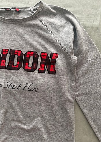 Koton Gri Uzun Kollu Pamuklu Tişört - Görsel 3