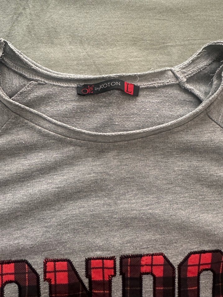 Koton Gri Uzun Kollu Pamuklu Tişört - Görsel 5