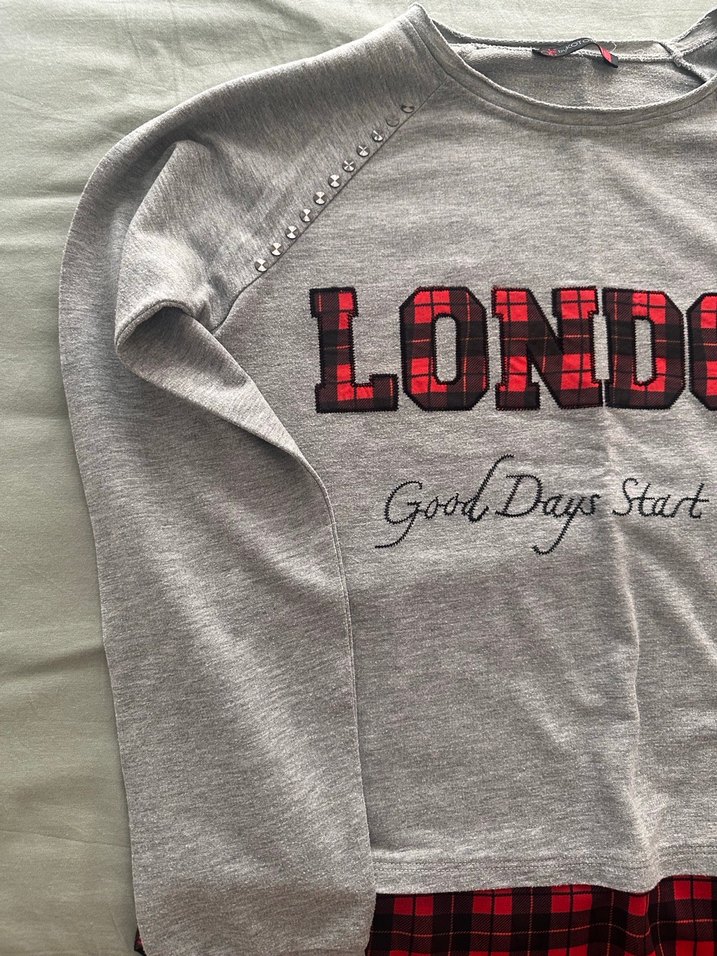 Koton Gri Uzun Kollu Pamuklu Tişört - Görsel 2