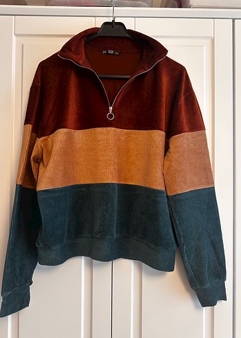 Kadın Uzun Kollu Yarım Fermuarlı Süet Sweatshirt