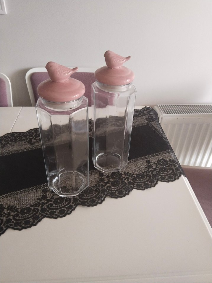 Pembe Kuş Kapaklı Cam Saklama Kavanozları 1750ml - Görsel 4