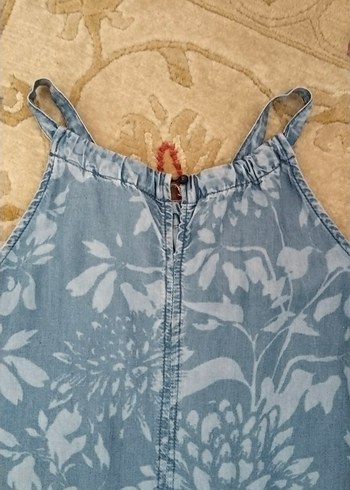 Us Polo kız Çocuk Mavi Denim Straplez Elbise - Görsel 6