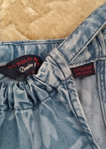Us Polo kız Çocuk Mavi Denim Straplez Elbise - Görsel 3