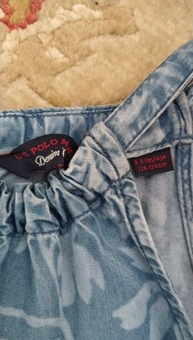 Us Polo kız Çocuk Mavi Denim Straplez Elbise - Görsel 3