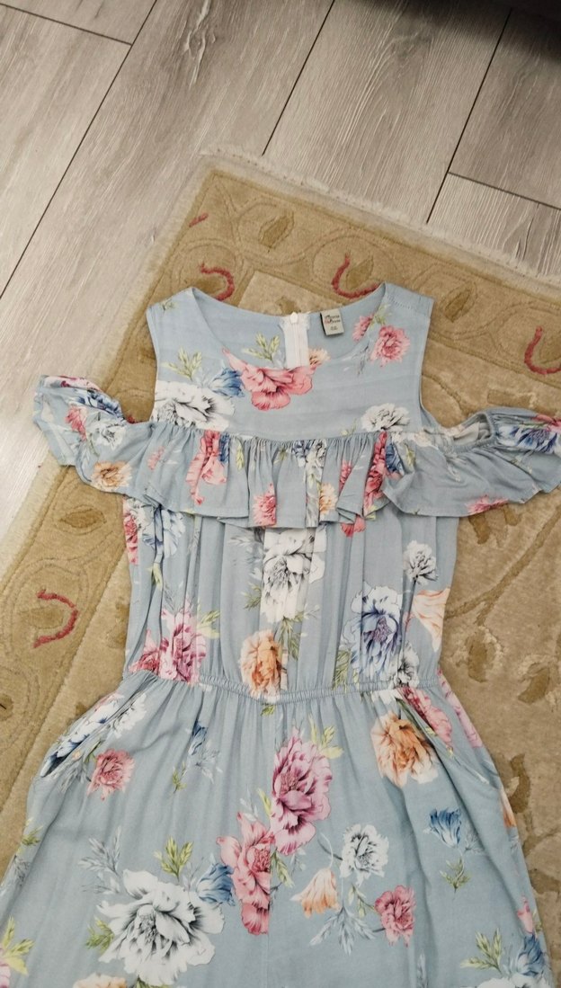 Kız Çocuk Açık mavi Çiçekli Bohem Tulum - Görsel 2