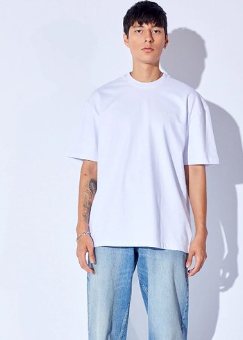 2 âdet Siyah ve beyaz Baskılı Oversize Tişört - Görsel 2