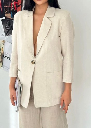 Bej Kadın Keten Blazer Ceket