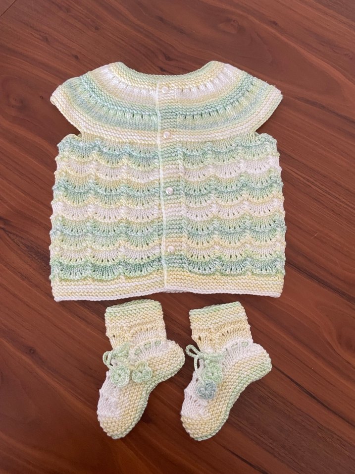 Pastel Renkli Örgü Bebek yelek Takımı - Görsel 2