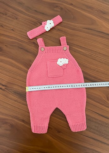 Pembe Örgü Bebek Kız Tulum ve Saç Bandı - Görsel 4