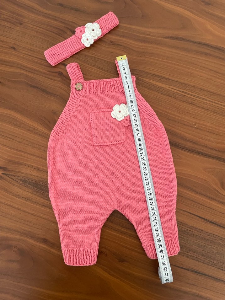 Pembe Örgü Bebek Kız Tulum ve Saç Bandı - Görsel 3