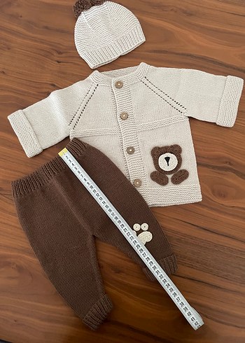 Organik 
Erkek Bebek Örgü Hırka, Pantolon ve Bere Seti - Görsel 5