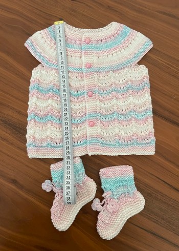Bohem Stil Pastel Renkli bebek Örgü Yelek ve patik set - Görsel 2