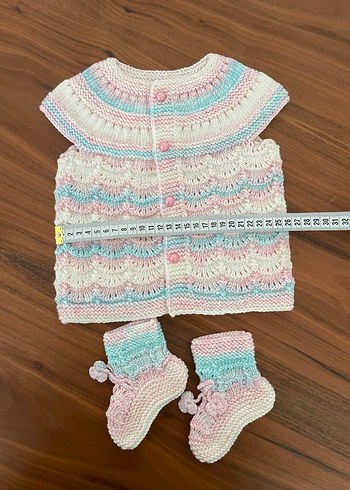 Bohem Stil Pastel Renkli bebek Örgü Yelek ve patik set - Görsel 3