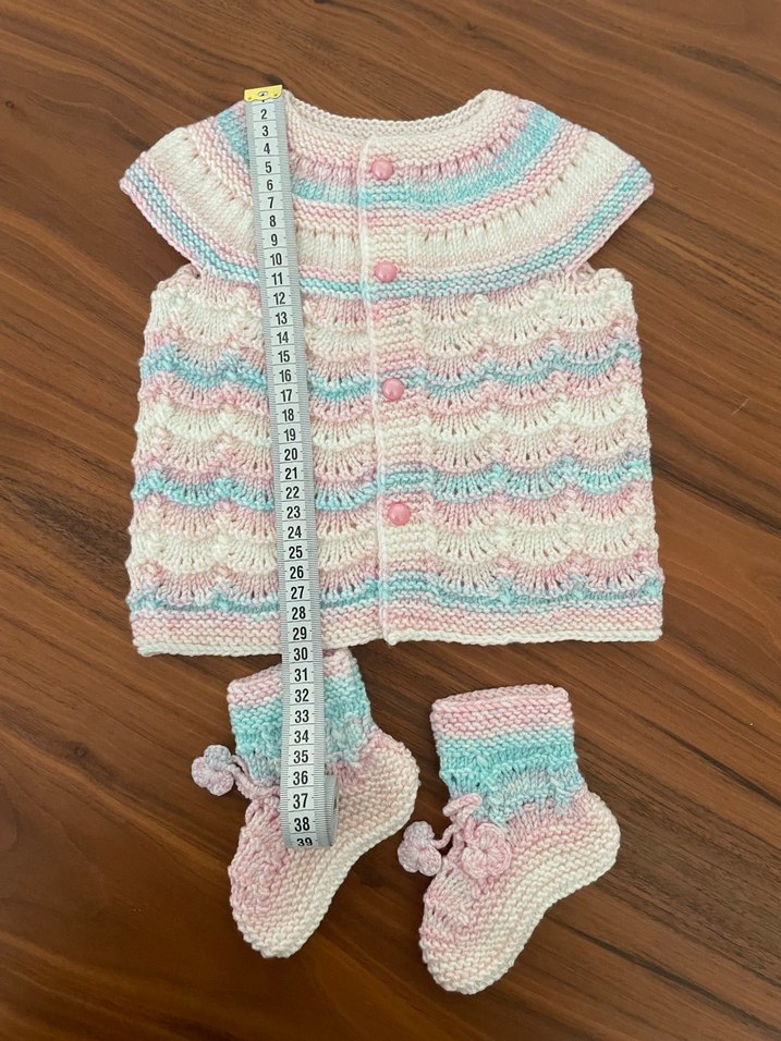 Bohem Stil Pastel Renkli bebek Örgü Yelek ve patik set - Görsel 2
