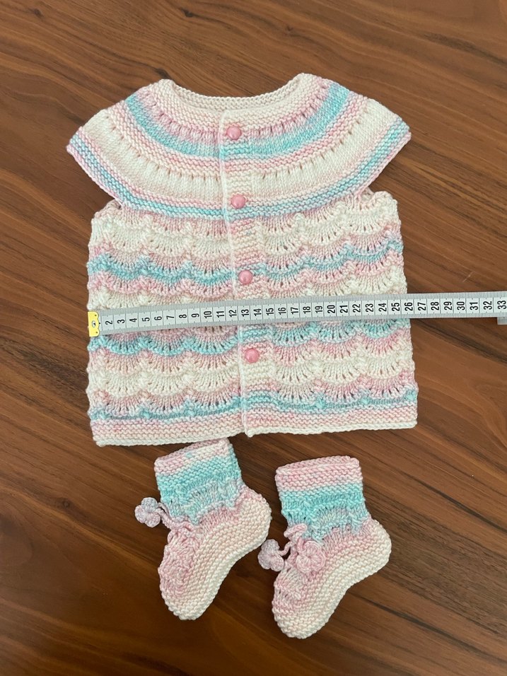 Bohem Stil Pastel Renkli bebek Örgü Yelek ve patik set - Görsel 3
