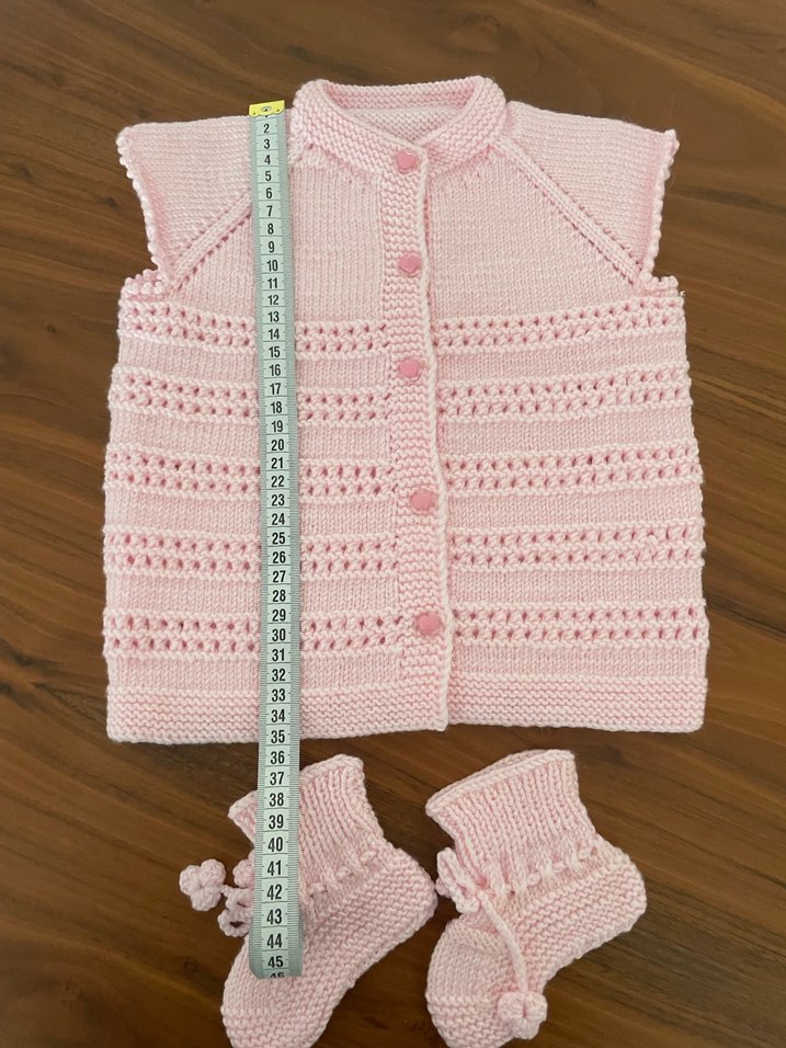 Kız Çocuk Pembe Örgü Kolsuz Hırka ve Patik - Görsel 2