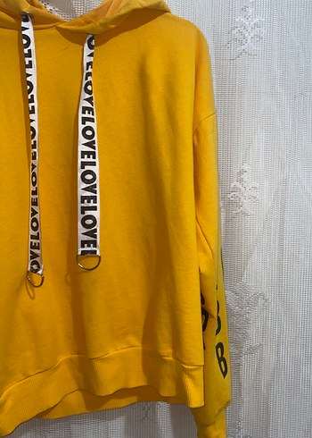 m Beden sarı Renk Sarı Kapüşonlu Bel Detaylı Sweatshirt